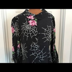 Nicoletta Carlone Spiderweb and Rose Print Blouse Top Vintage Style M